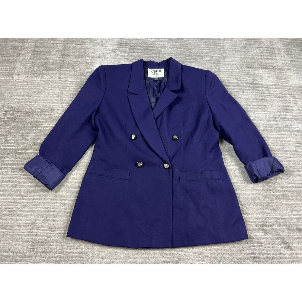 Kasper ASL Blazer Womens 4P Purple Double‎ Breasted Gold Button Professional